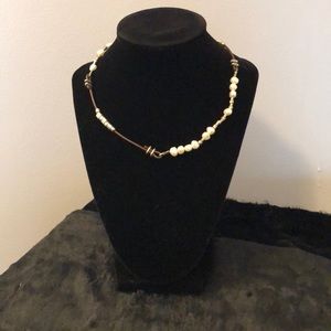 Silpada leather, pearl and silver necklace